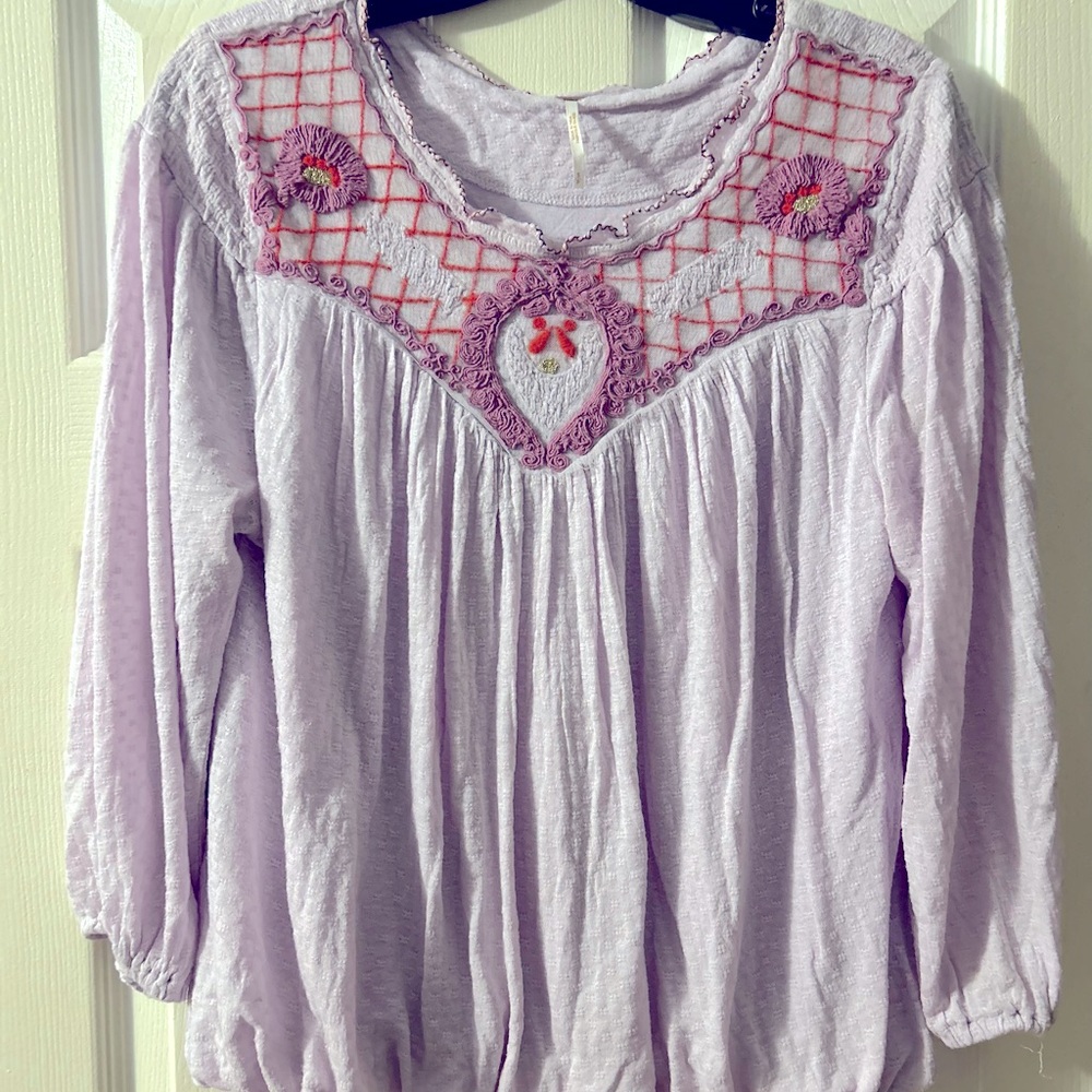 Free People Lilac Purple Begonia Boho top size large - Picture 2 of 9